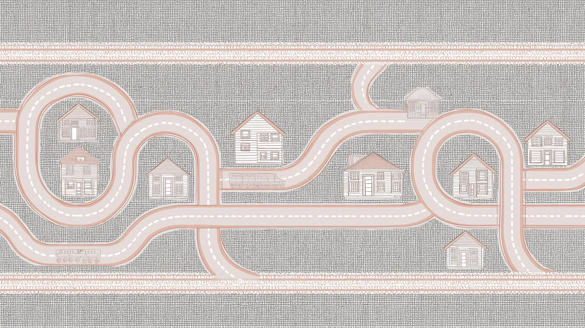 Road Map & Village Houses Mural Wallpaper — Minimalist Play Map Mural Wallpaper - room preview 04