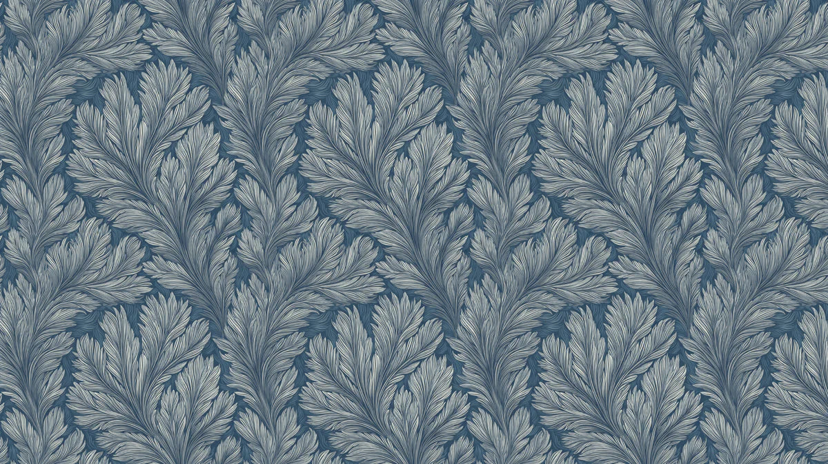 Indigo Fern Frond Mural Wallpaper — Moody Botanical Print Mural Wallpaper - room preview 04