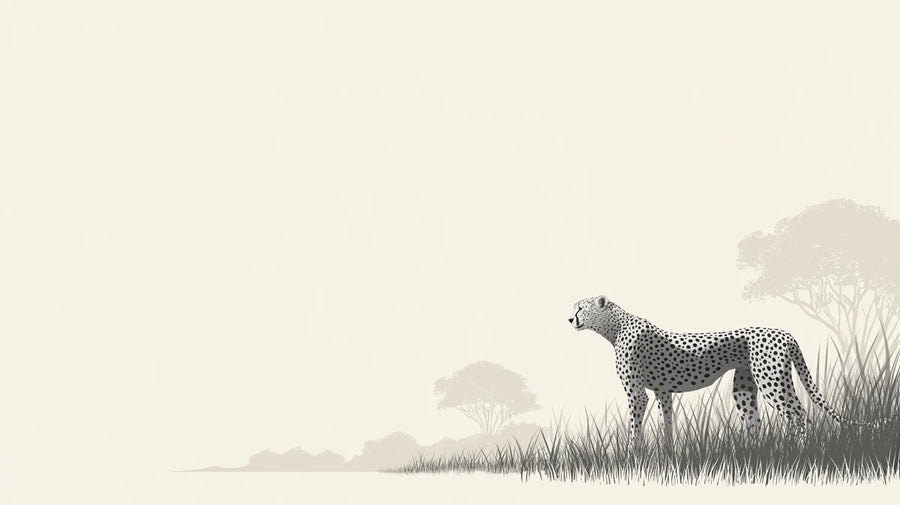 Safari Wallpaper Mural – Wild Animals Wall Mural – Minimalist Cheetah Savanna — Modern Safari Style printable artwork
