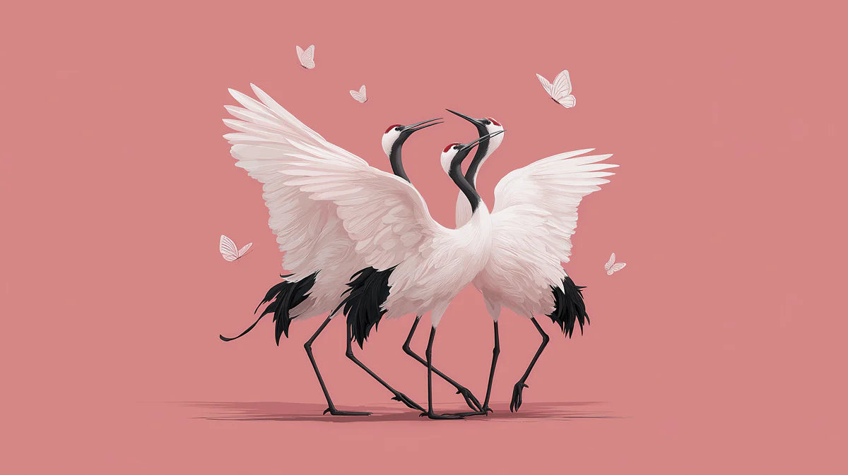 Dancing Cranes Mural Wallpaper — Minimalist Avian Wall Art Mural Wallpaper - room preview 04