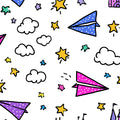 Enchanted Flight Doodle Mural Wallpaper — Playful Sky Pattern Mural Wallpaper - room preview 04
