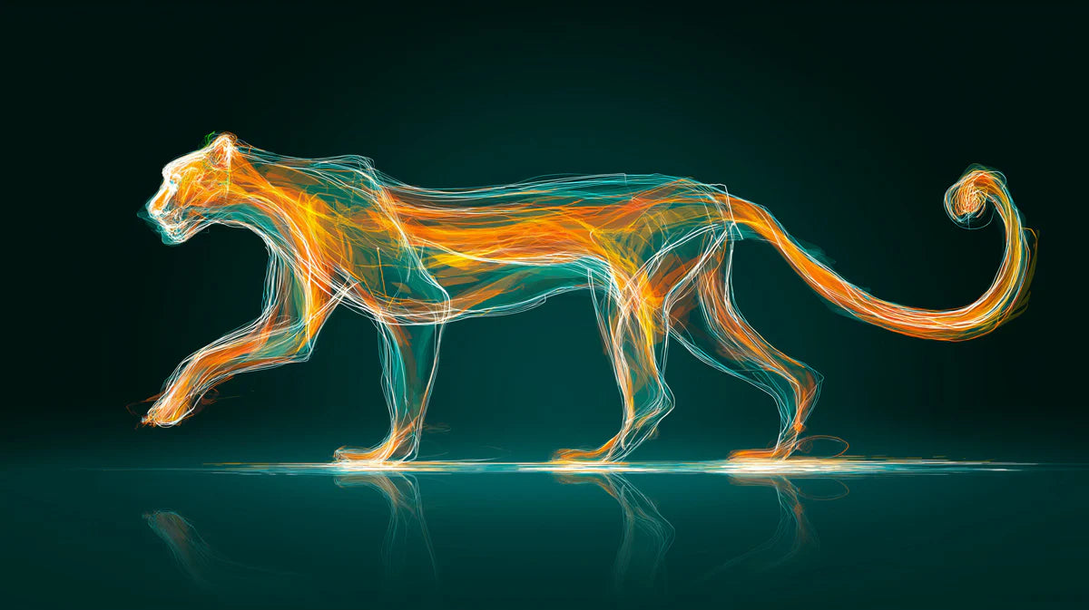 Neon Jaguar Energy Mural Wallpaper — Abstract Electric Animal Art Mural Wallpaper - room preview 04