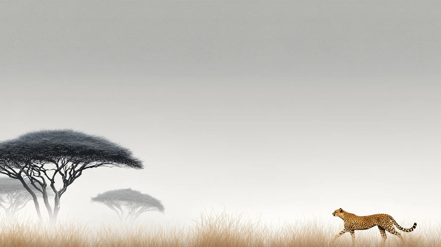 Safari Wallpaper Mural – Wild Animals Wall Mural – Minimalist Cheetah Savanna — Muted Horizon Design printable artwork
