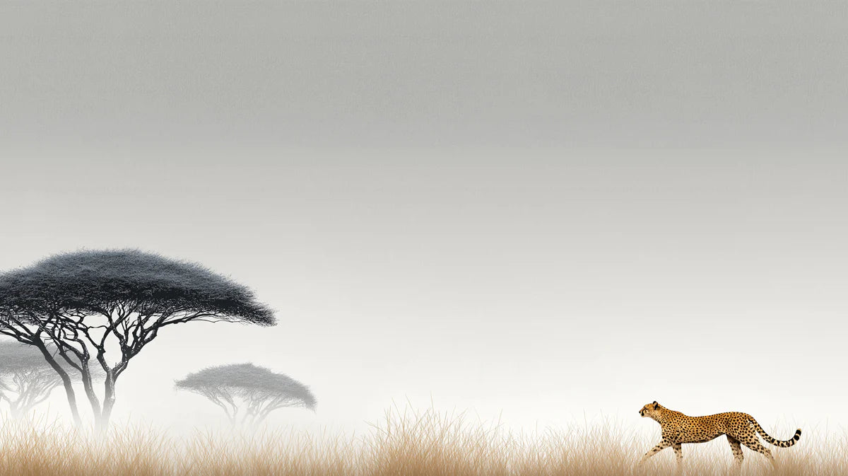 Minimalist Cheetah Savanna Mural Wallpaper — Muted Horizon Design Mural Wallpaper - room preview 04