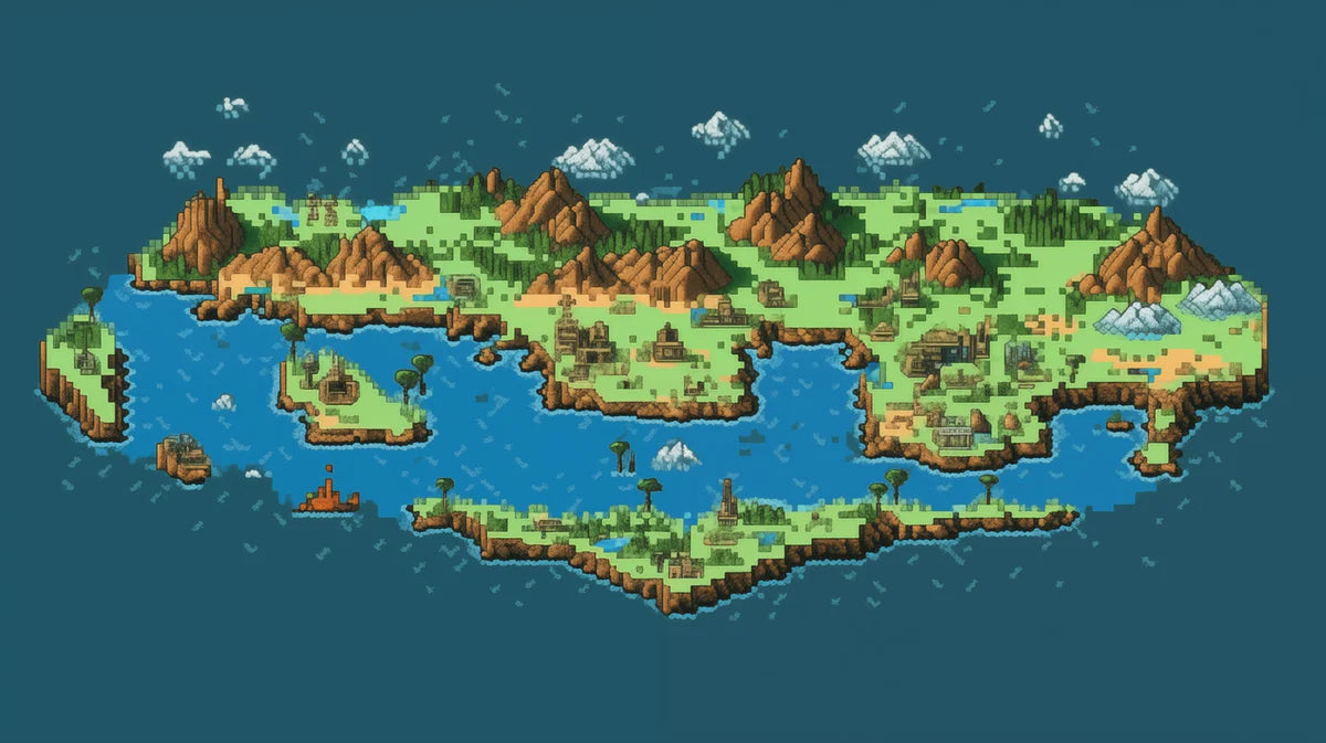 Isometric Pixel Island Mural Wallpaper — Retro 16-Bit Fantasy Map Mural Wallpaper - room preview 04