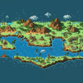 Isometric Pixel Island Mural Wallpaper — Retro 16-Bit Fantasy Map Mural Wallpaper - room preview 04