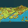 Fantasy Island Pixel Map Mural Wallpaper — Retro Isometric Design Mural Wallpaper - room preview 04
