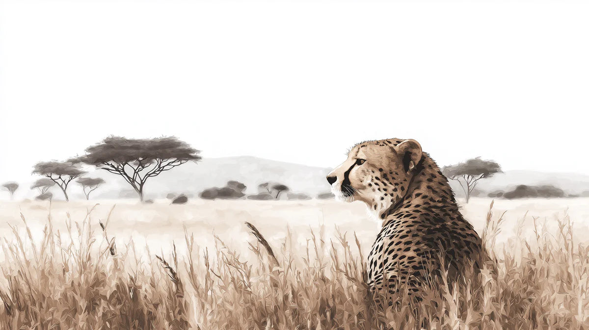 African Cheetah Savanna Mural Wallpaper — Desert Wildlife Illustration Mural Wallpaper - room preview 04