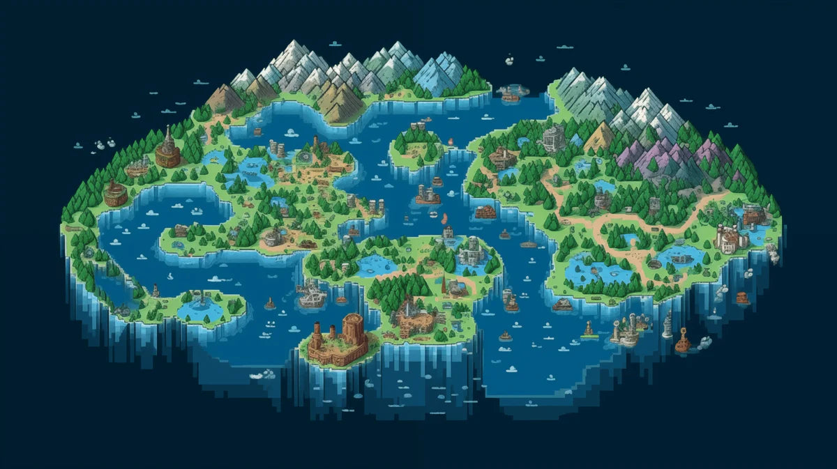 Isometric Pixel Island Map Mural Wallpaper — Retro Fantasy Art Mural Wallpaper - room preview 04