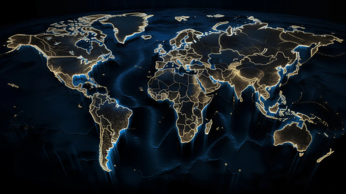 Luminous World Map Mural Wallpaper — Navy and Gold Abstract Design Mural Wallpaper - room preview 04