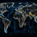 Luminous World Map Mural Wallpaper — Navy and Gold Abstract Design Mural Wallpaper - room preview 04