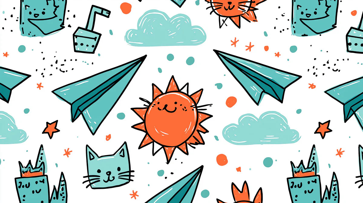 Playful Adventure Doodle Mural Wallpaper — Whimsical Sketch Pattern Mural Wallpaper - room preview 04