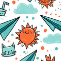 Playful Adventure Doodle Mural Wallpaper — Whimsical Sketch Pattern Mural Wallpaper - room preview 04