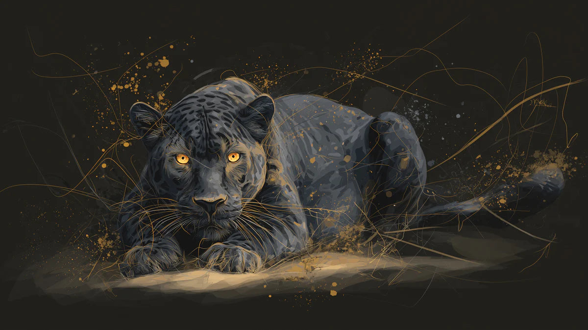 Black Panther Sketch Mural Wallpaper — Bold Gold and Charcoal Mural Wallpaper - room preview 04