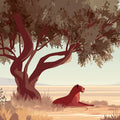 Minimalist Lioness Safari Mural Wallpaper — Earthy Savanna Scene Mural Wallpaper - room preview 04