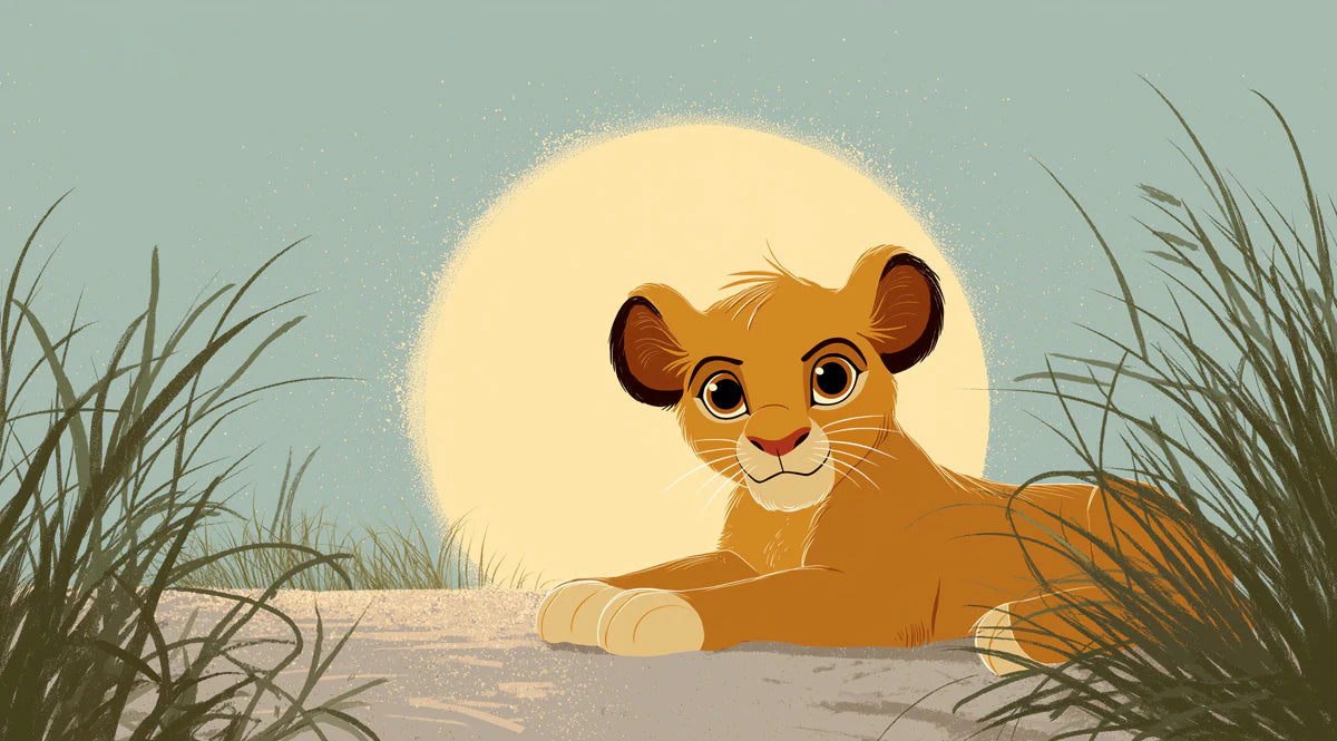 Lion Cub Sunrise Mural Wallpaper — Soft Savanna Illustration Mural Wallpaper - room preview 04
