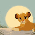 Lion Cub Sunrise Mural Wallpaper — Soft Savanna Illustration Mural Wallpaper - room preview 04