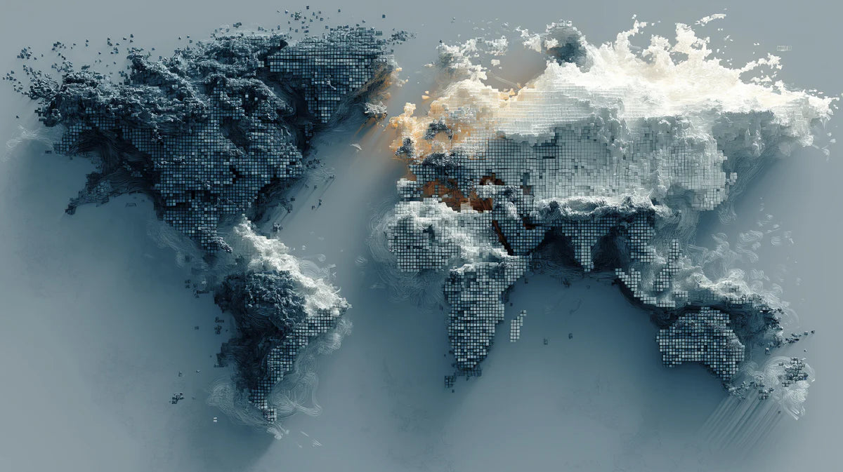Pixelated World Map Mural Wallpaper — Modern Digital Glitch Art Mural Wallpaper - room preview 04