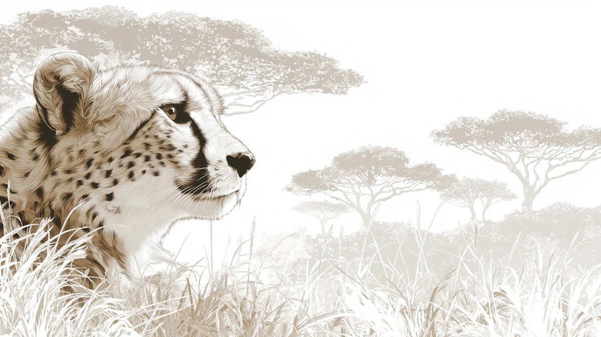 Cheetah Savanna Profile Mural Wallpaper — Minimalist Wildlife Art Mural Wallpaper - room preview 04