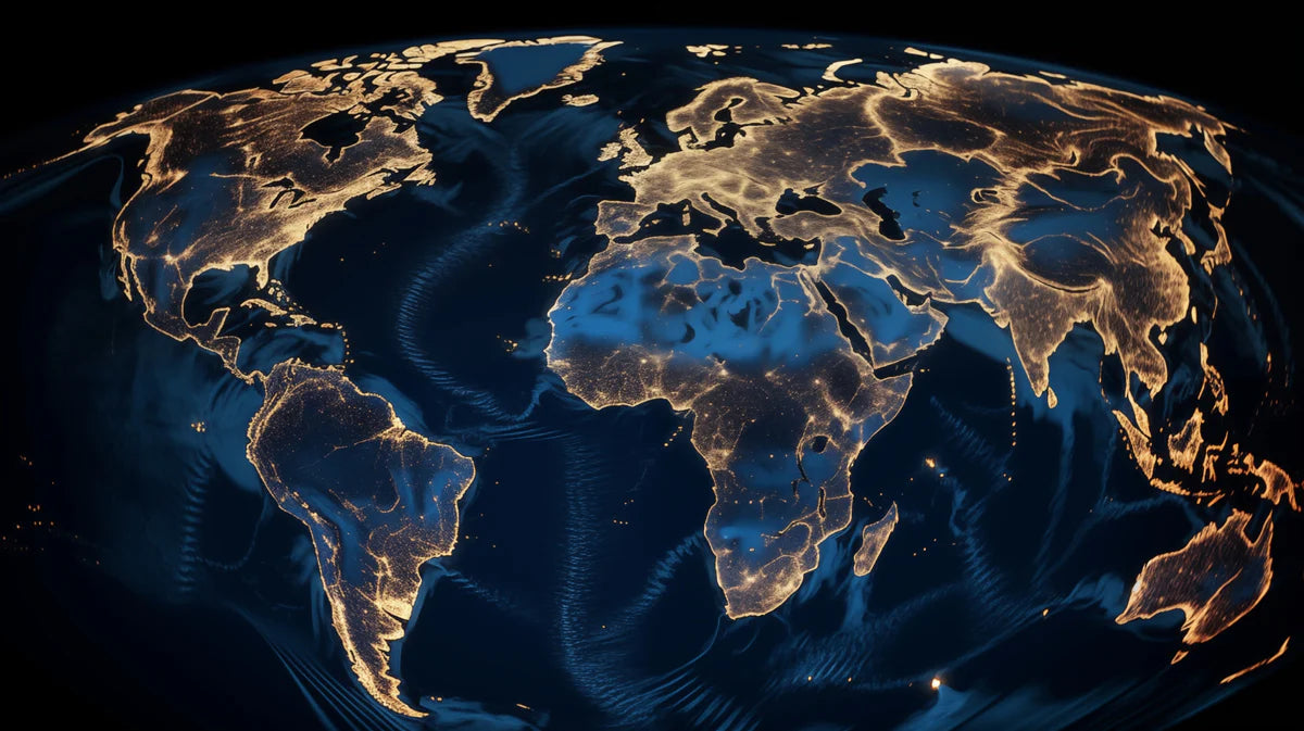 Earth Night Illumination Mural Wallpaper — Glowing Global Map Mural Wallpaper - room preview 04