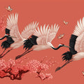 Flying Cranes and Cherry Blossoms Mural Wallpaper — Vibrant Asian Art Mural Wallpaper - room preview 04