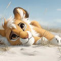 Lion Cub in Beach Dunes Mural Wallpaper — Soft Realistic Illustration Mural Wallpaper - room preview 04