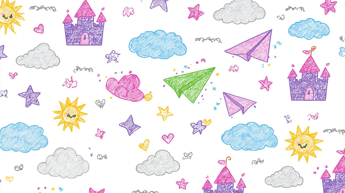Doodle Kingdom Mural Wallpaper —Whimsical Hand-Drawn Design Mural Wallpaper - room preview 04