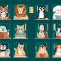 Literary Animals Library Mural Wallpaper — Whimsical Teal Bookshelf Mural Wallpaper - room preview 04