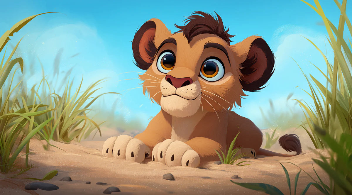 Lion Cub Sunny Savanna Mural Wallpaper — Cheerful Cartoon Wildlife Mural Wallpaper - room preview 04