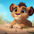 Lion Cub Sunny Savanna Mural Wallpaper — Cheerful Cartoon Wildlife Mural Wallpaper - room preview 04