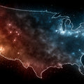 Cosmic USA Map Mural Wallpaper Glowing Stars, Red White and Blue, Abstract Nebula Art Mural Wallpaper - room preview 04