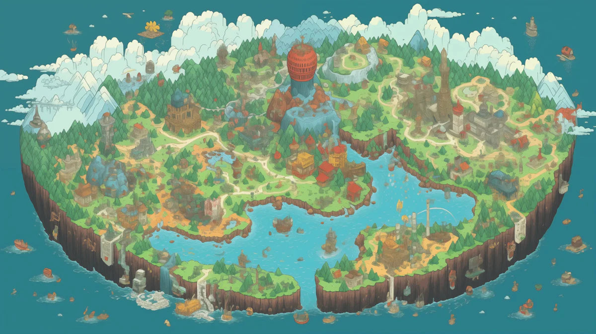 Fantasy Island Megalopolis Mural Wallpaper — Pixel Art Design Mural Wallpaper - room preview 04