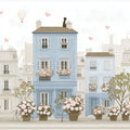 Parisian Street Scene Mural Wallpaper — Soft Floral Illustration Mural Wallpaper - room preview 04