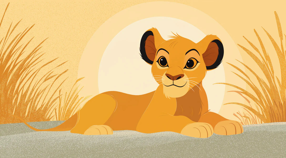 Lion Cub Savanna Mural Wallpaper — Warm Graphic Illustration Mural Wallpaper - room preview 04