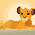 Lion Cub Savanna Mural Wallpaper — Warm Graphic Illustration Mural Wallpaper - room preview 04