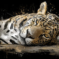 Resting Jaguar Mural Wallpaper — Moody Gold and Charcoal Wildlife Mural Wallpaper - room preview 04