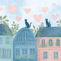Pastel Rooftop Cats Mural Wallpaper — Whimsical City Illustration Mural Wallpaper - room preview 04