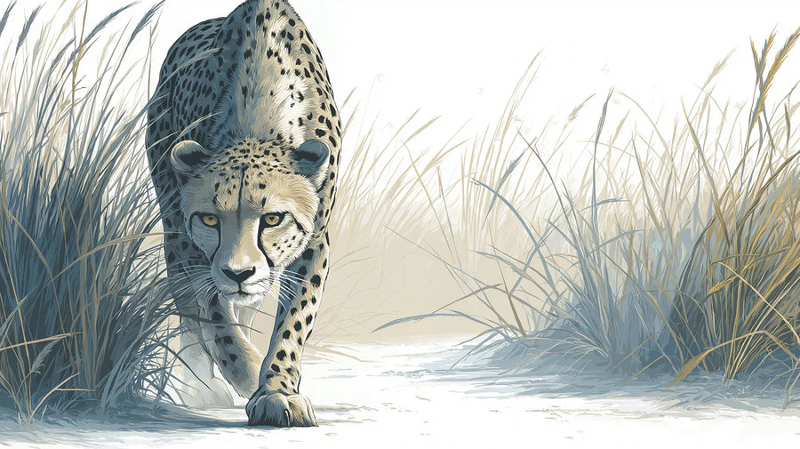 Safari Wallpaper Mural – Wild Animals Wall Mural – Stalking Cheetah —Monochromatic Wildlife Design printable artwork