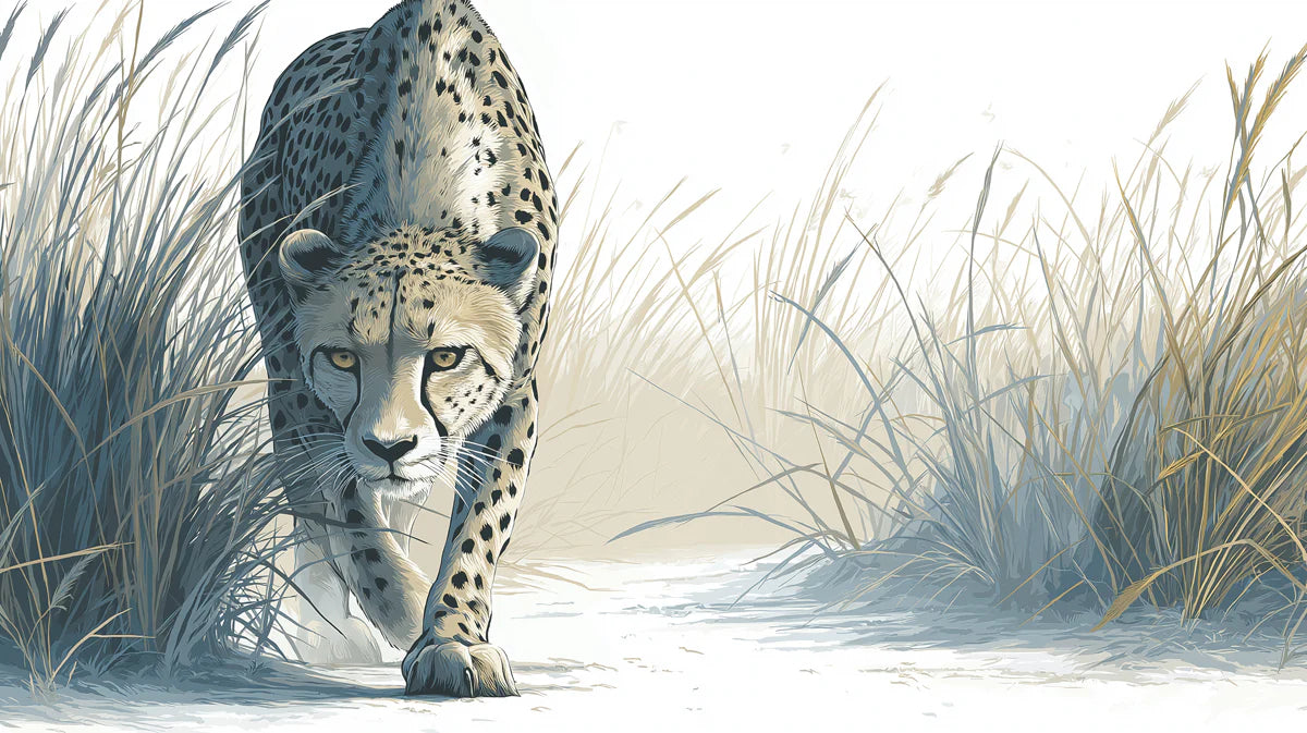 Stalking Cheetah Mural Wallpaper —Monochromatic Wildlife Design Mural Wallpaper - room preview 04