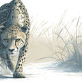 Stalking Cheetah Mural Wallpaper —Monochromatic Wildlife Design Mural Wallpaper - room preview 04