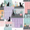 Parisian Cats Mural Wallpaper — Whimsical Townhouse Pattern Mural Wallpaper - room preview 04