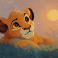 Lion Cub Sunrise Mural Wallpaper — Impressionistic Oil Painting Style Mural Wallpaper - room preview 04