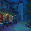 Tuscan Courtyard Night Mural Wallpaper Oil Painting Wall Art Mural Wallpaper - room preview 04