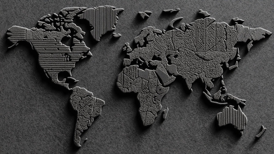 World Map Wallpaper Mural – Map Wall Mural – Textured Relief World Map — Industrial Monochrome printable artwork
