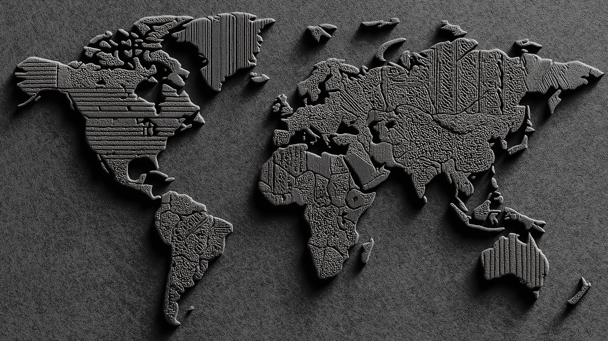 Textured Relief World Map Mural Wallpaper — Industrial Monochrome Mural Wallpaper - room preview 04