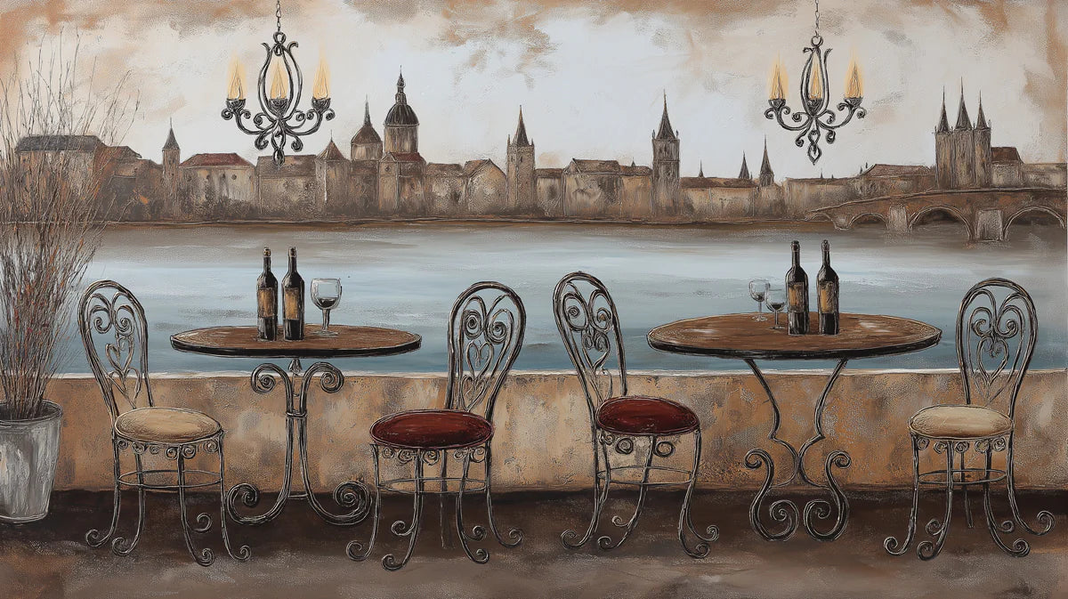 European Riverside Terrace Mural Wallpaper — Vintage Oil Painting Mural Wallpaper - room preview 04
