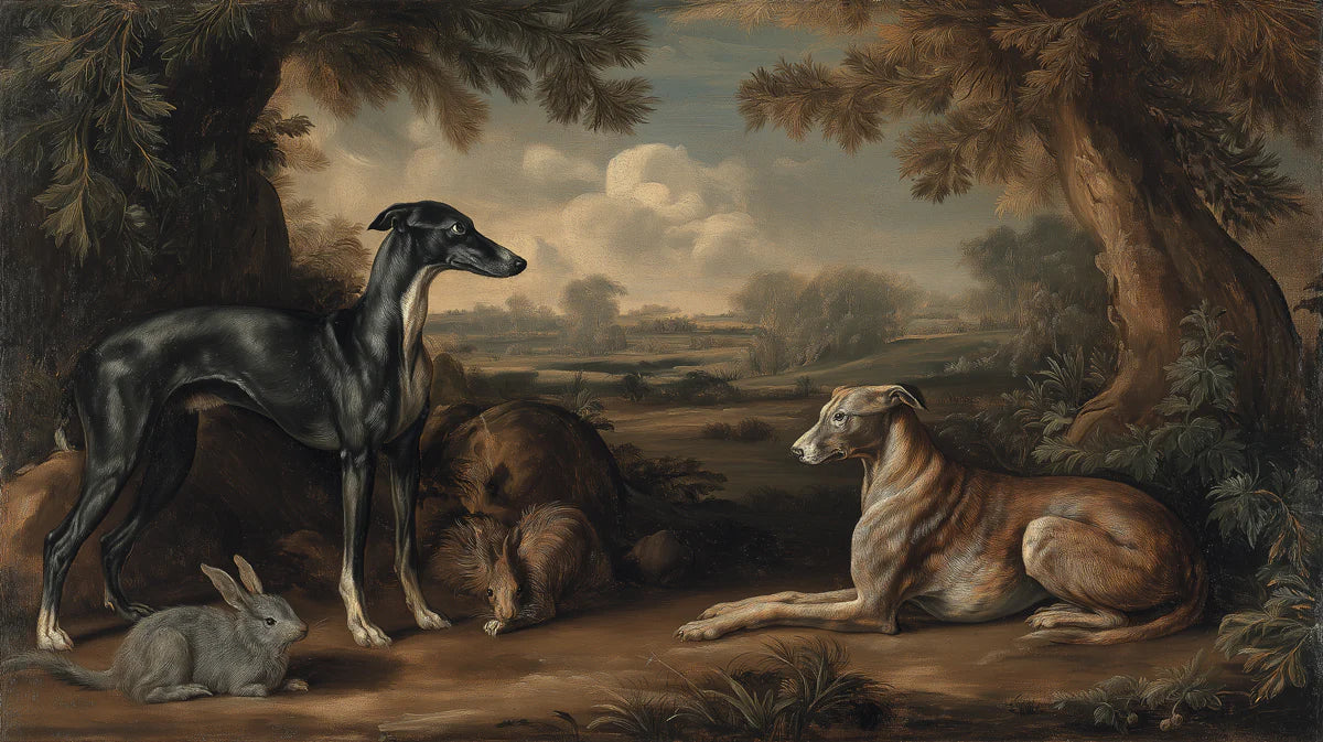 Greyhound Hunting Scene Mural Wallpaper — Old Master Oil Painting Mural Wallpaper - room preview 04