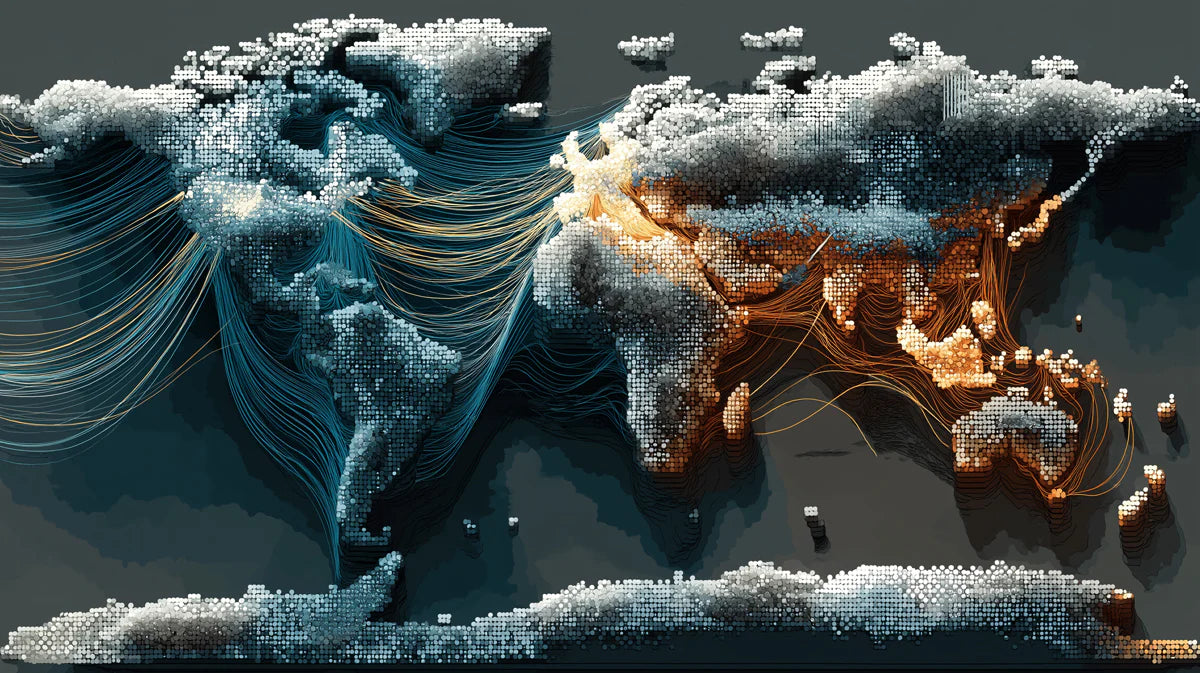Global Data Map Mural Wallpaper — Modern Pixelated Connectivity Mural Wallpaper - room preview 04