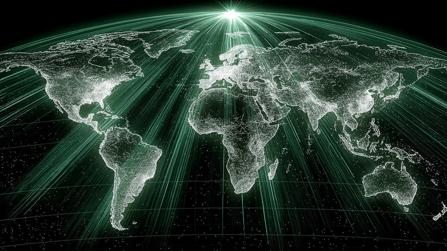 World Map Wallpaper Mural – Map Wall Mural – Global Data Network — Cinematic Tech Map printable artwork