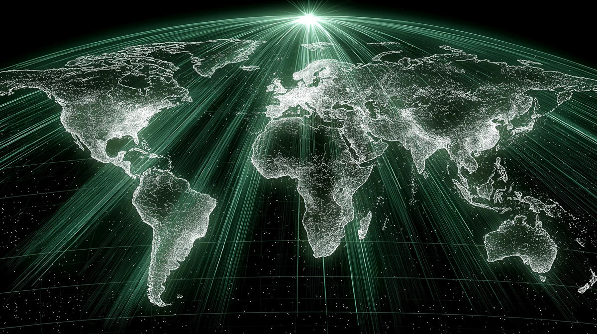 Global Data Network Mural Wallpaper — Cinematic Tech Map Mural Wallpaper - room preview 04